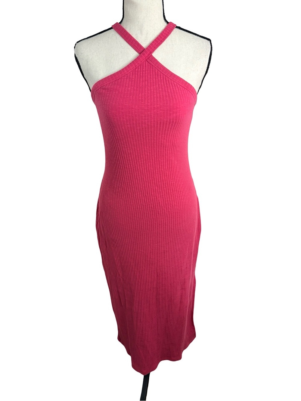 Old Navy Lotus Blossom Ribbed Halter Midi Dress Pink Large 559605-04‎